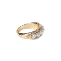 Goldtone and Faux Pearl Molten Ring