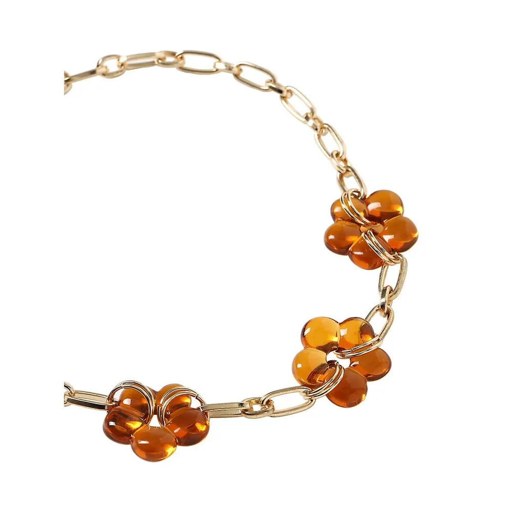 Goldtone and Acrylic Orange Floral Necklace