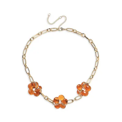 Goldtone and Acrylic Orange Floral Necklace