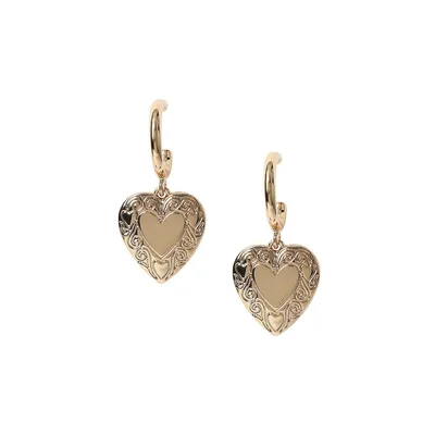 Goldtone Heart Drop Hoop Earrings