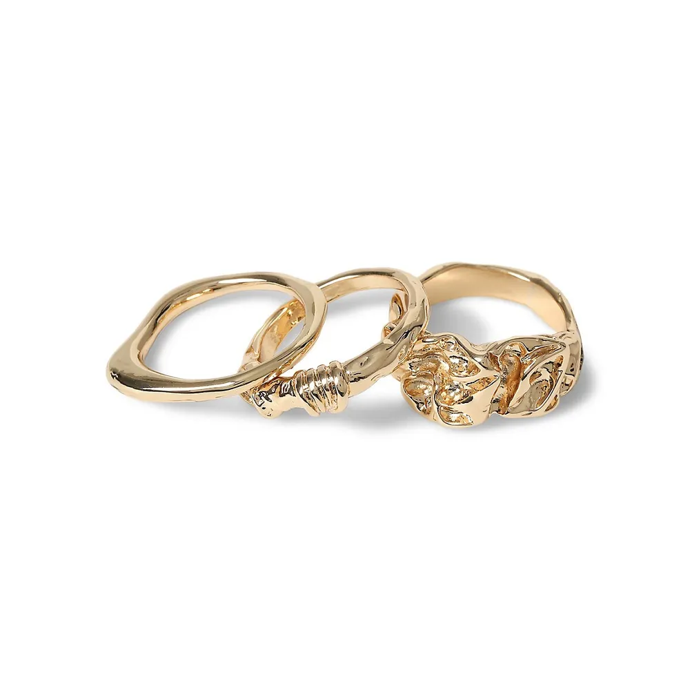 Goldtone 3-Piece Molten Ring Set