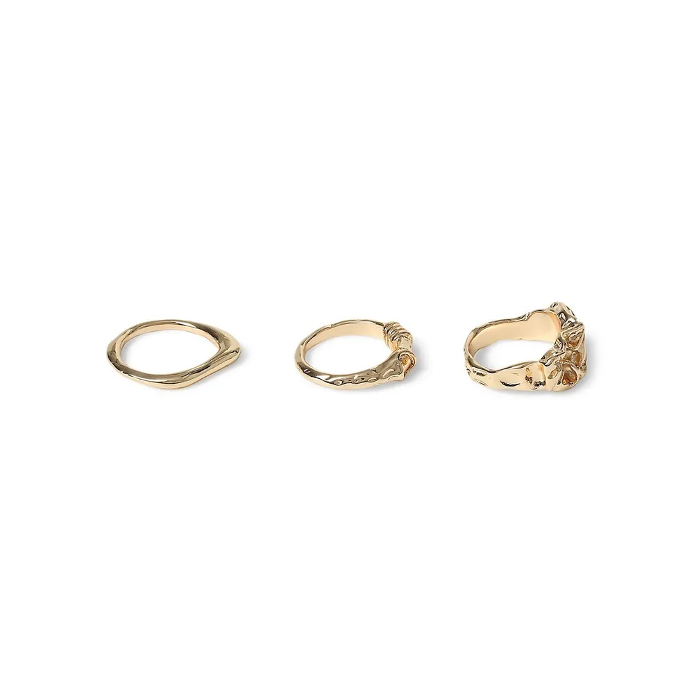 Goldtone 3-Piece Molten Ring Set