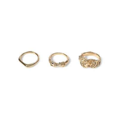Goldtone 3-Piece Molten Ring Set