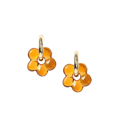 Anneaux dorés à fleurs en résine orange