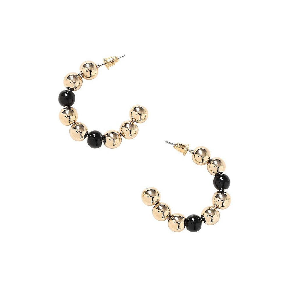 Goldtone Contrast Bead Hoop Earrings