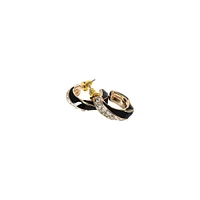 Goldtone, Black Enamel & Glass Crystal Hoop Earrings