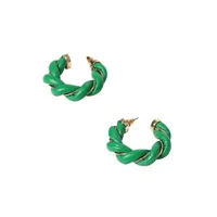 Green PU & Goldtone Twist Hoops