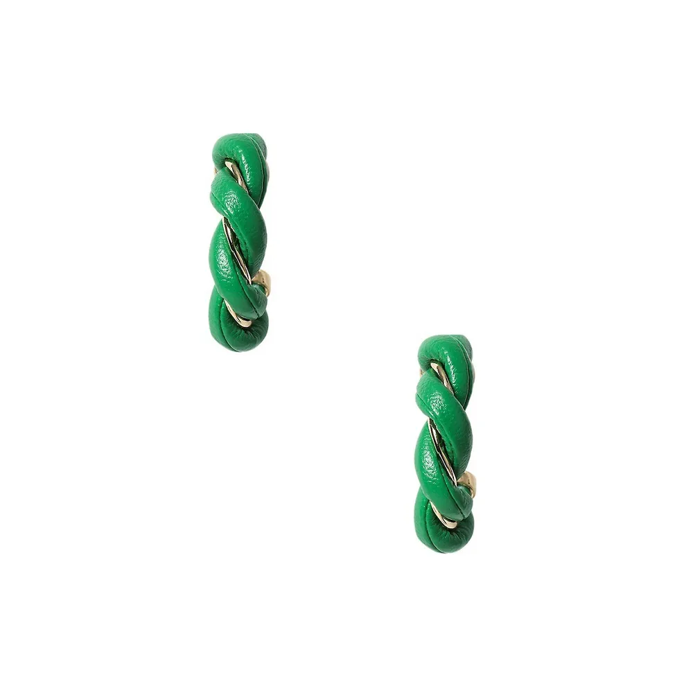 Green PU & Goldtone Twist Hoops