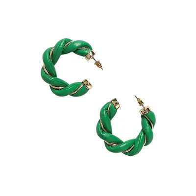 Green PU & Goldtone Twist Hoops