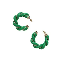 Green PU & Goldtone Twist Hoops