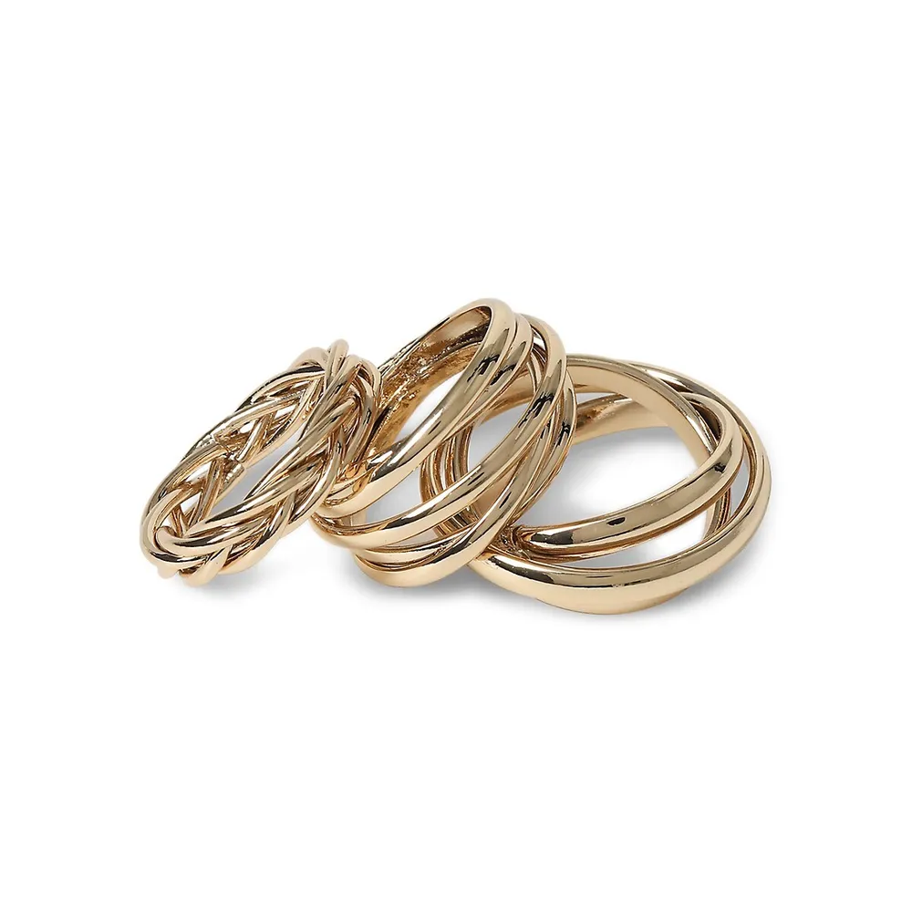 Goldtone 3-Pair Twist Ring Set