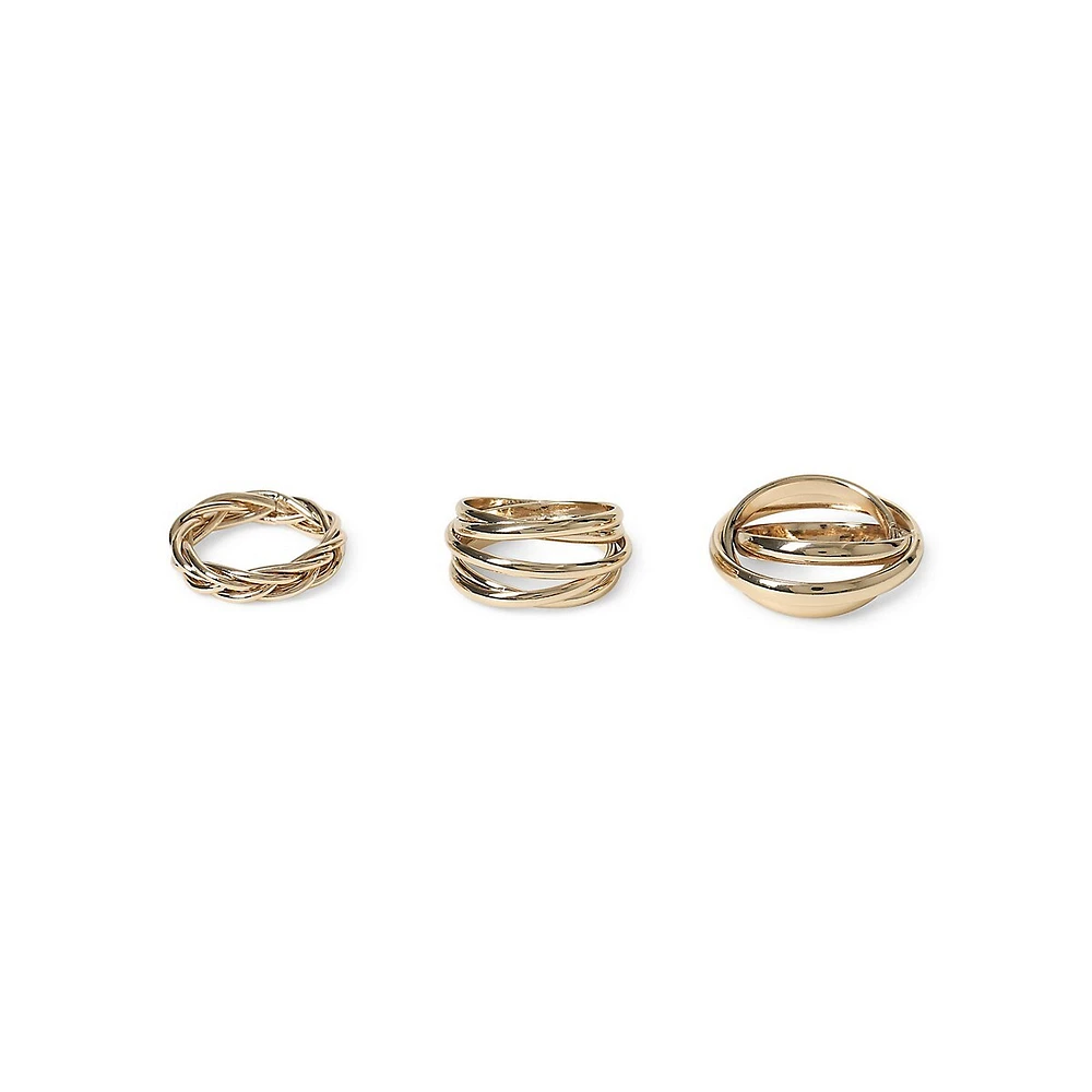 Goldtone 3-Pair Twist Ring Set