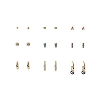 Goldtone & Glass Crystal 9-Pair Earring Set