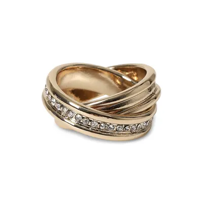 Goldtone and Glass Crystal Twist Ring