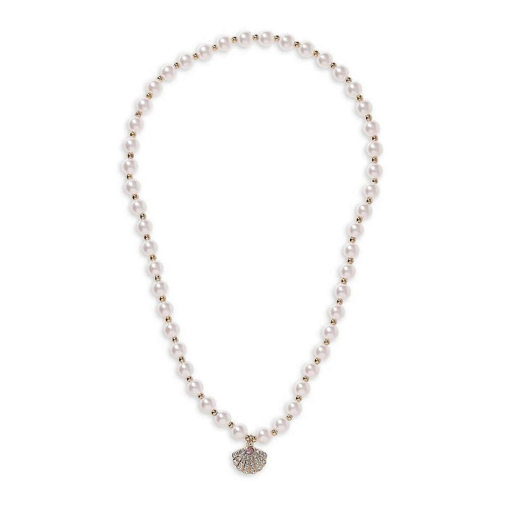 Kid's Goldtone, Faux Pearl & Crystal Shell Necklace