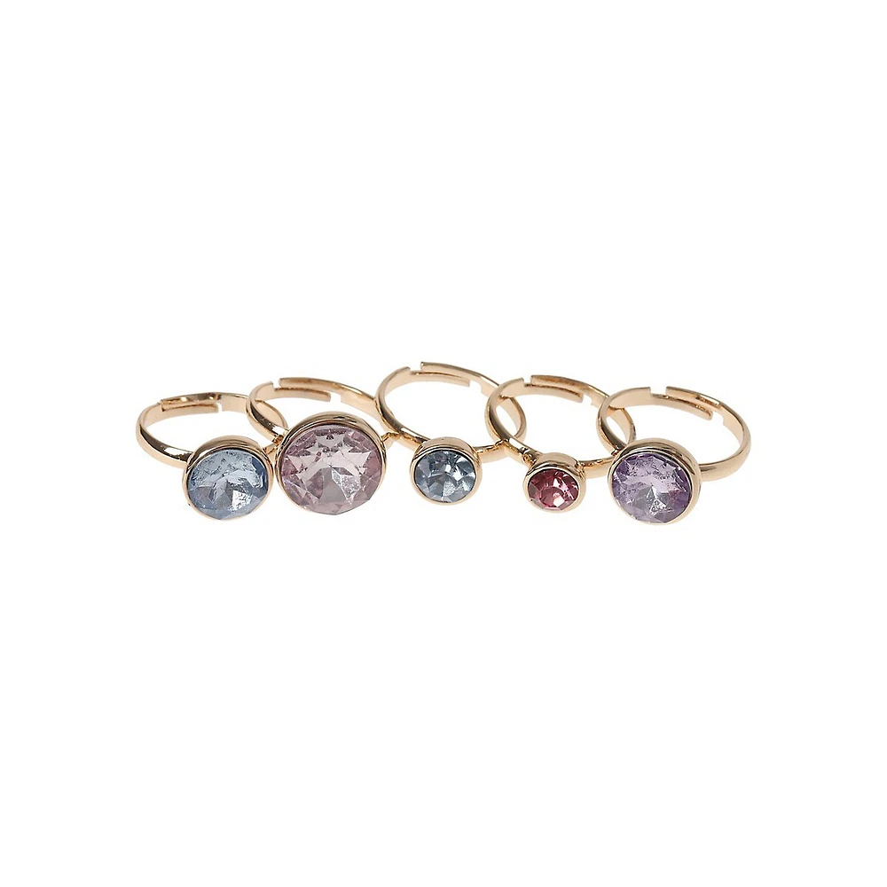 Kid's 5-Piece Goldtone & Crystal Ring Set