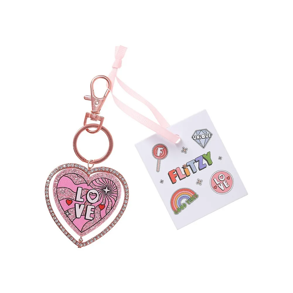 Kid's Rose Goldtone Heart Love Shaker Keyring