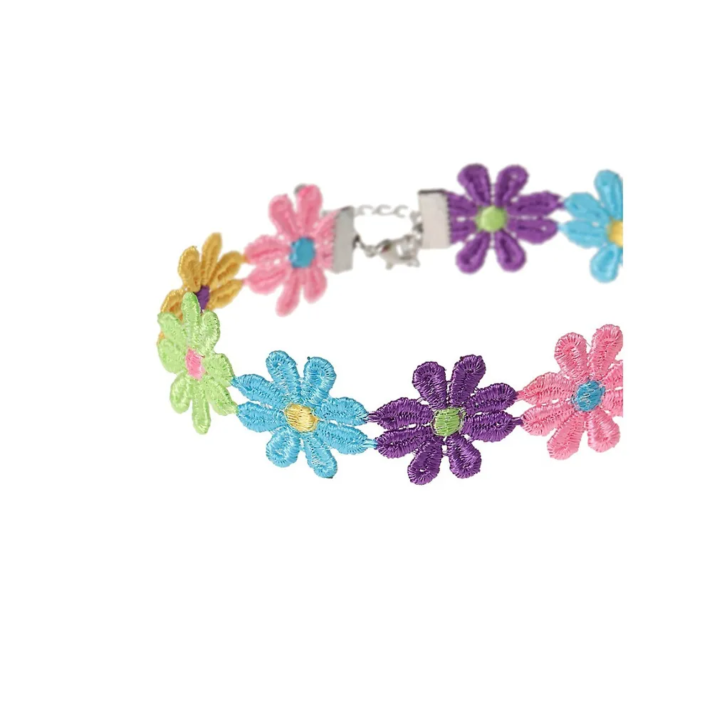 Kid's Silvertone & Pastel Flower Choker Necklace