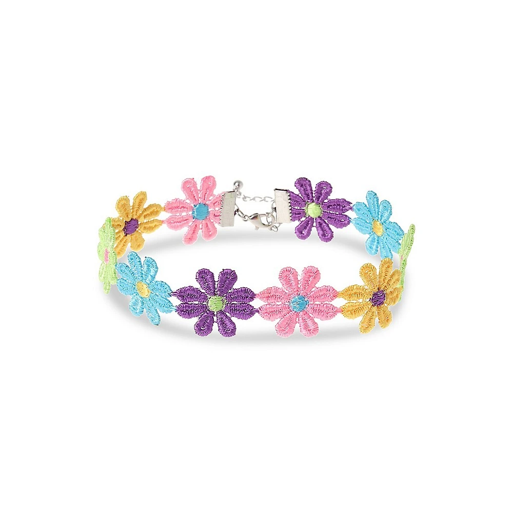 Kid's Silvertone & Pastel Flower Choker Necklace