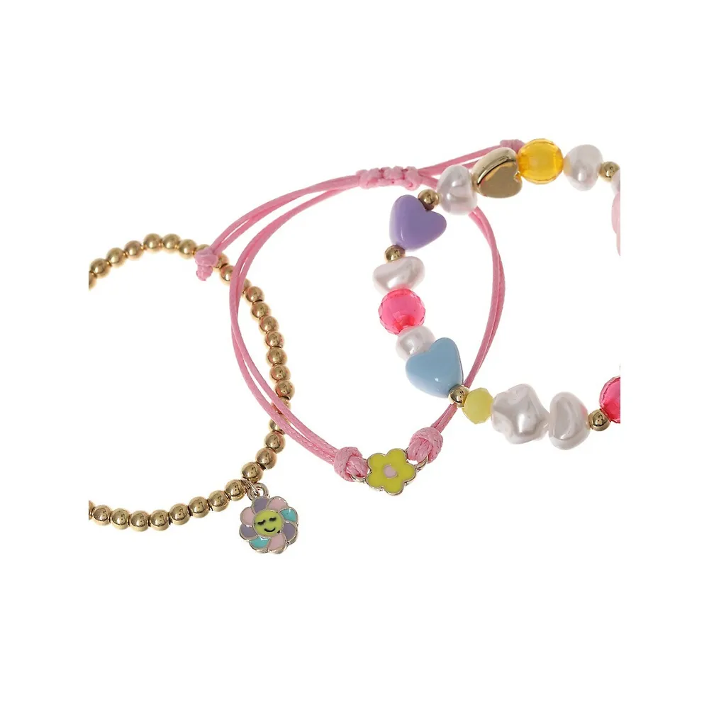 Kid's Goldtone & Sunflower Bead Bracelets