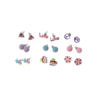 Kid's Silvertone 9-Pair Pom Pom Stud Earrings Set