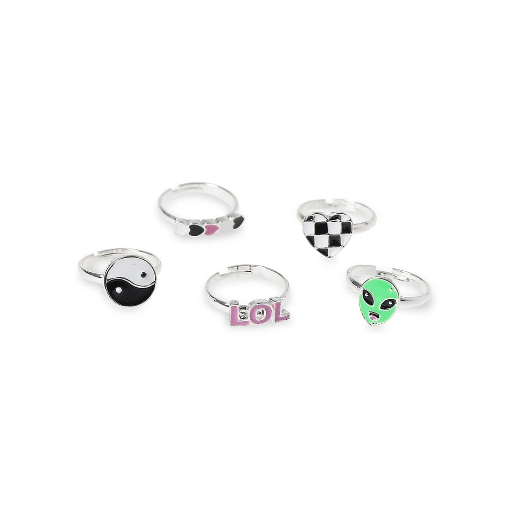 Kid's Silvertone 5-Piece Alien Ring Set