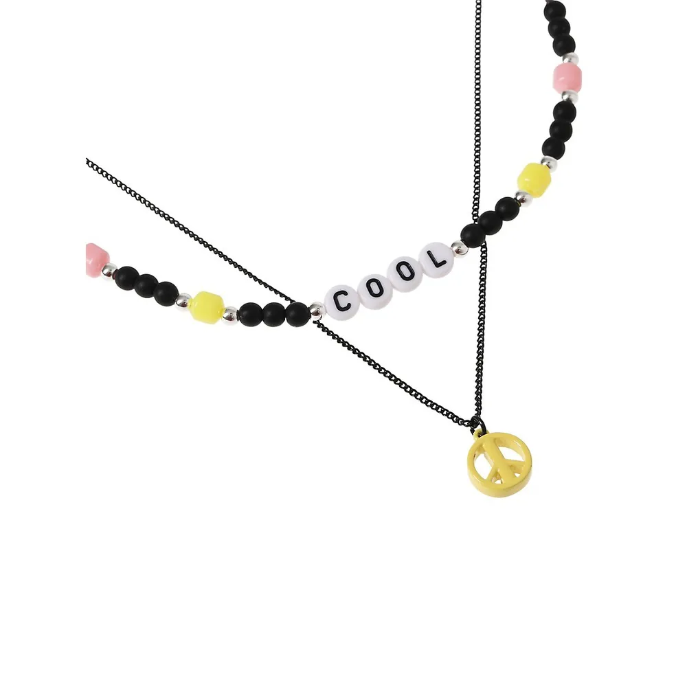 Kid's Black-Tone & Beaded Cool Multirow Necklace