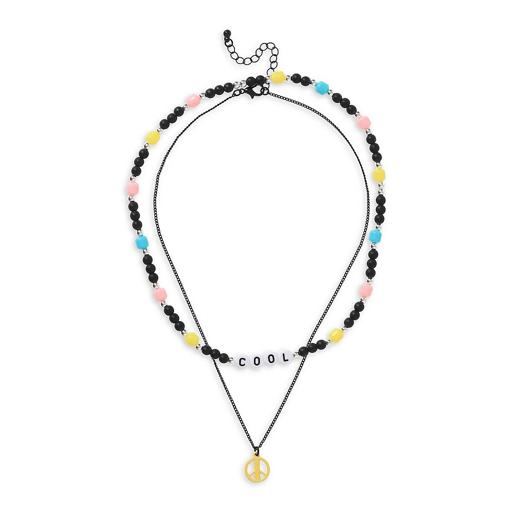 Kid's Black-Tone & Beaded Cool Multirow Necklace