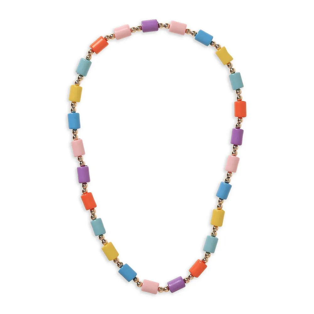 Kid's Goldtone & Beads Rainbow Necklace