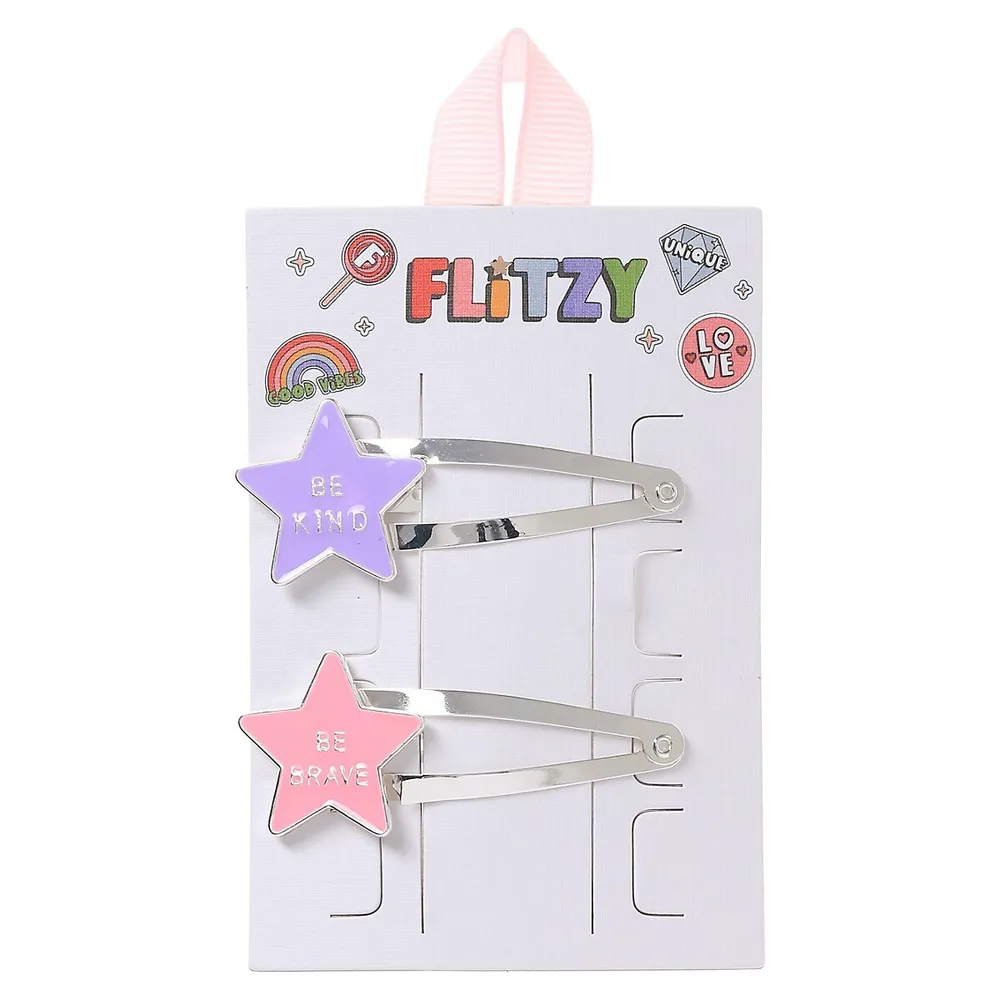 Kid's 2-Pack Silvertone Girl Power Hair Clips