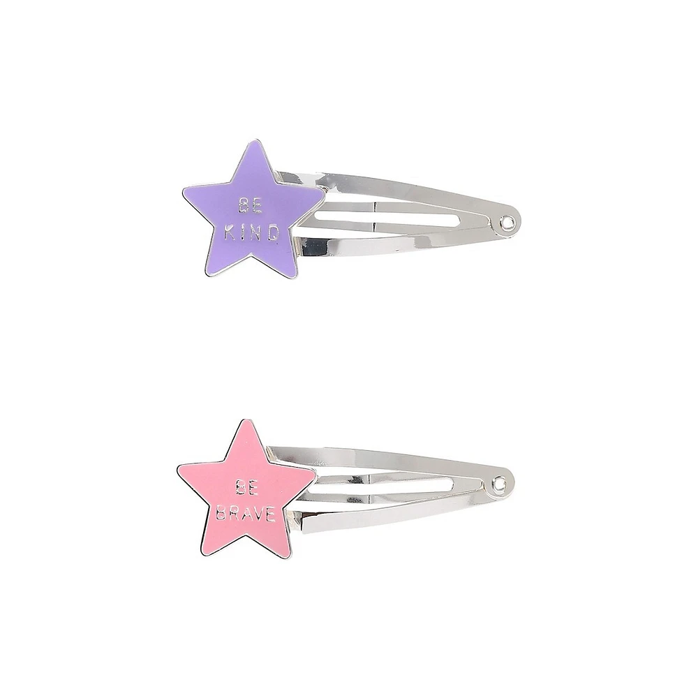 Kid's 2-Pack Silvertone Girl Power Hair Clips