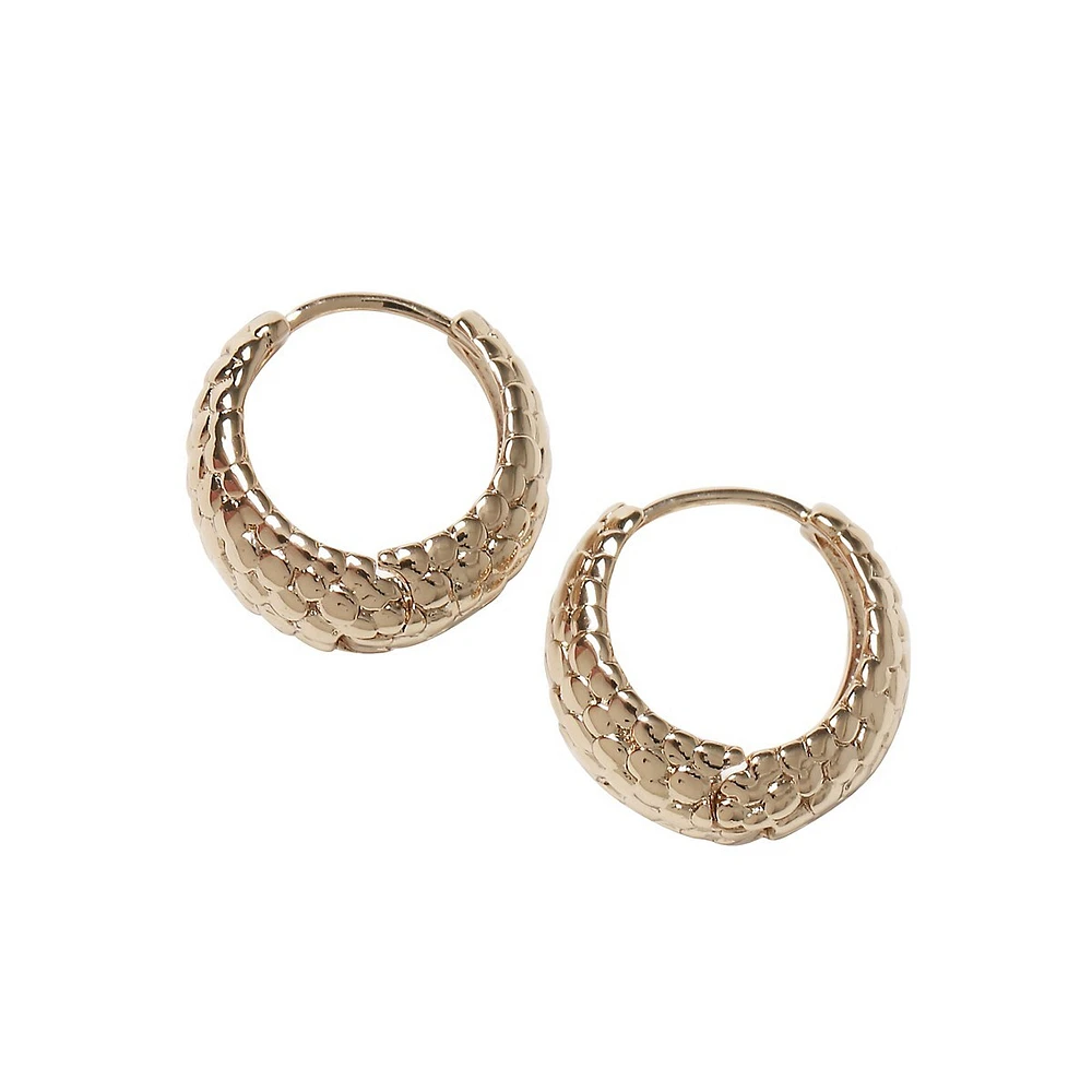 Goldtone Croc-Embossed Hoop Earrings