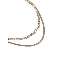 Goldtone 2-Row Figaro & Snake Chain Necklace