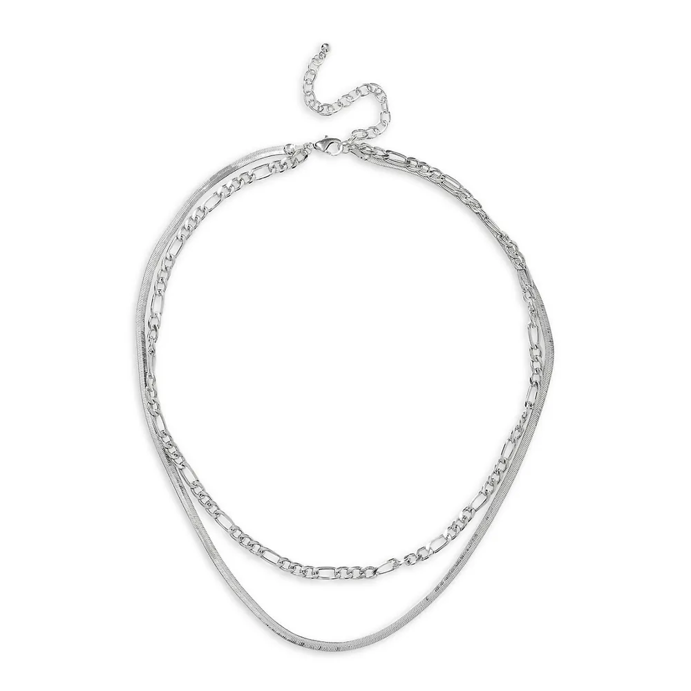 Silvertone Figaro & Snake Chain Multirow Necklace