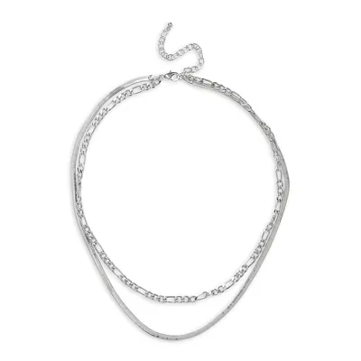 Silvertone Figaro & Snake Chain Multirow Necklace