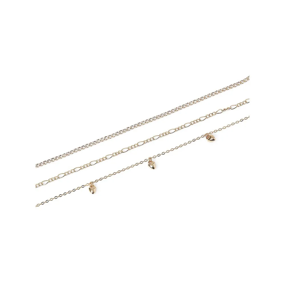 3-Piece Goldtone & Crystal Anklet Set