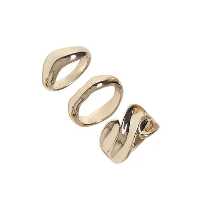 3-Piece Goldtone Molten Ring Set