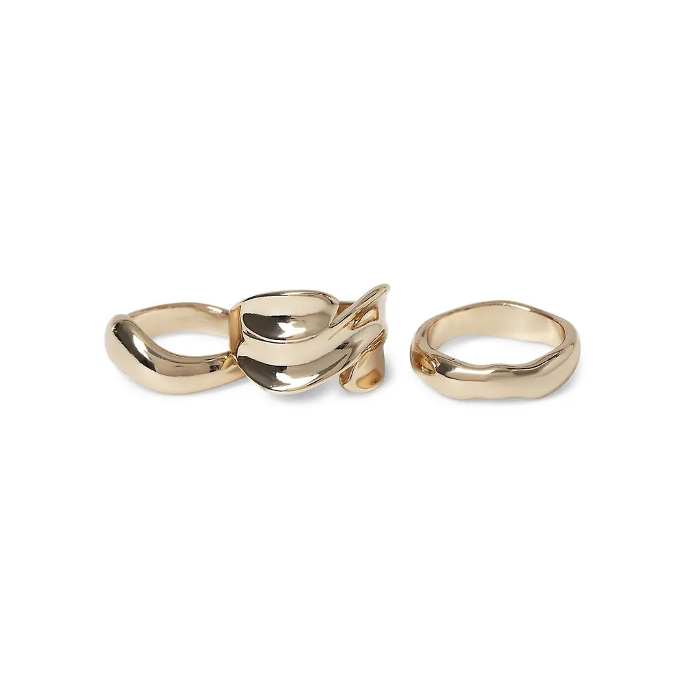 3-Piece Goldtone Molten Ring Set