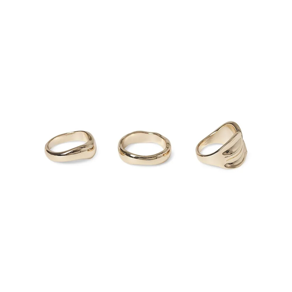 3-Piece Goldtone Molten Ring Set