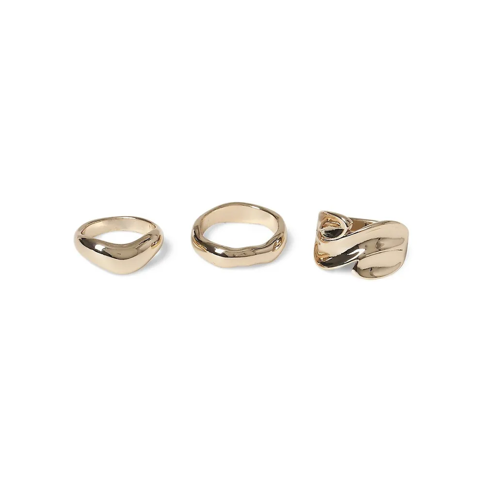 3-Piece Goldtone Molten Ring Set