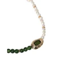 Goldtone, Bead & Faux Pearl Half-&-Half Necklace