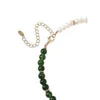 Goldtone, Bead & Faux Pearl Half-&-Half Necklace