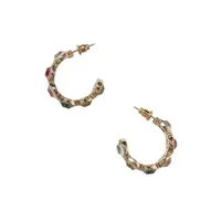 Goldtone & Crystals Hoop Earrings