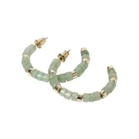 Goldtone & Glass Bead Semi Hoop Earrings