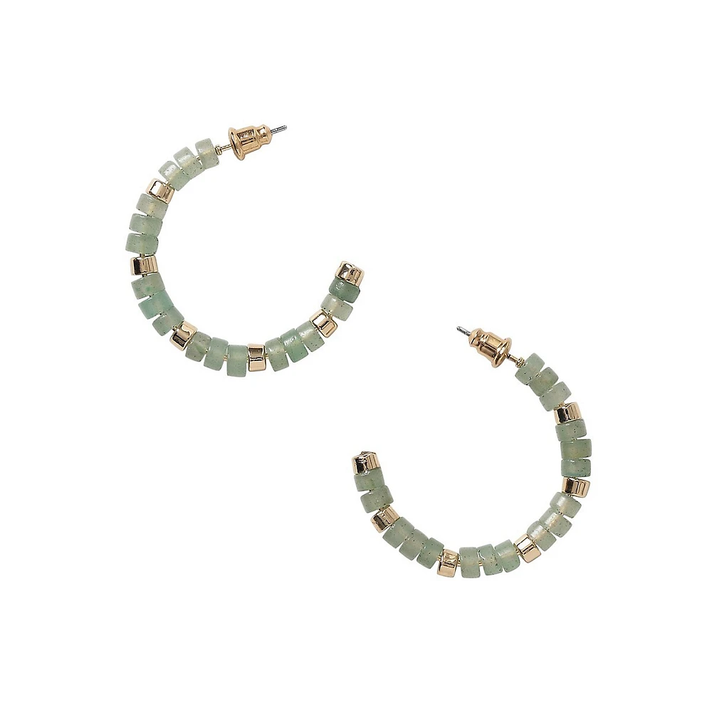 Goldtone & Glass Bead Semi Hoop Earrings