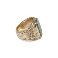 Goldtone & Green Stone Cocktail Ring