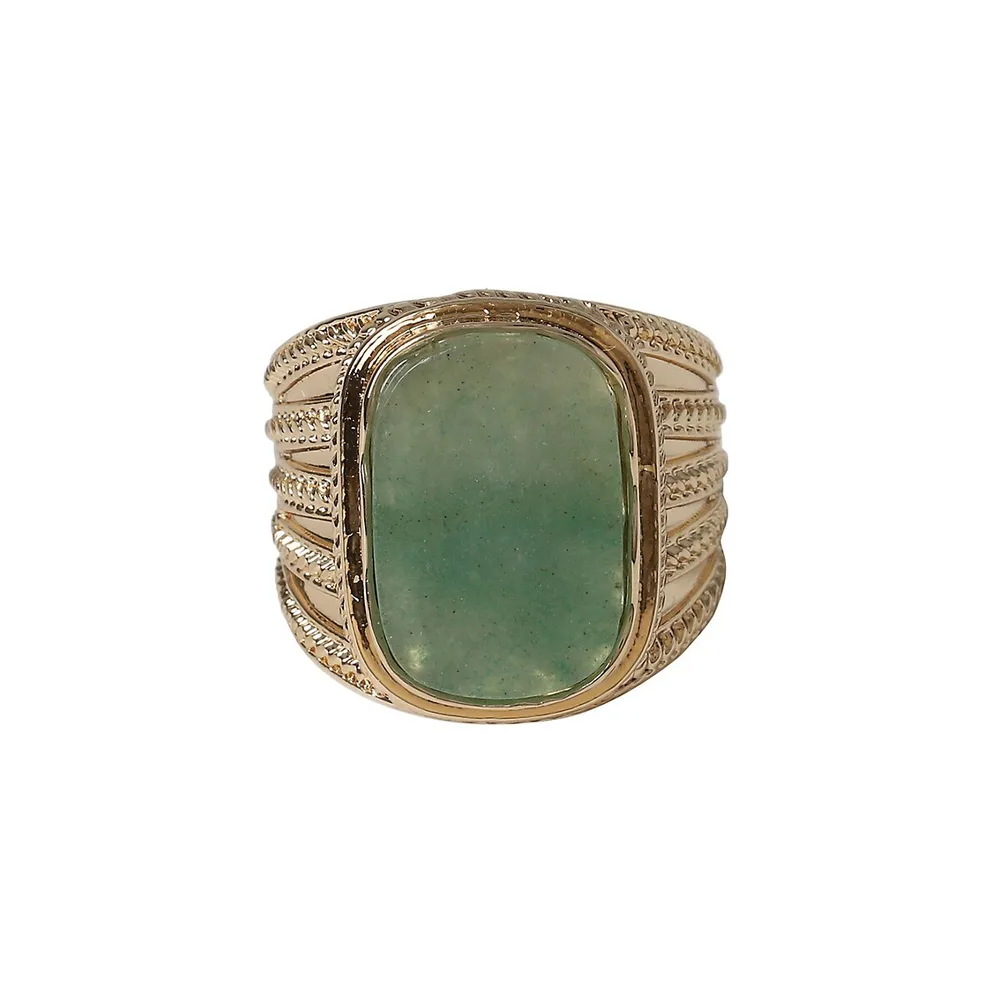 Goldtone & Green Stone Cocktail Ring