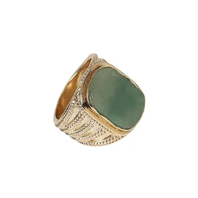 Goldtone & Green Stone Cocktail Ring