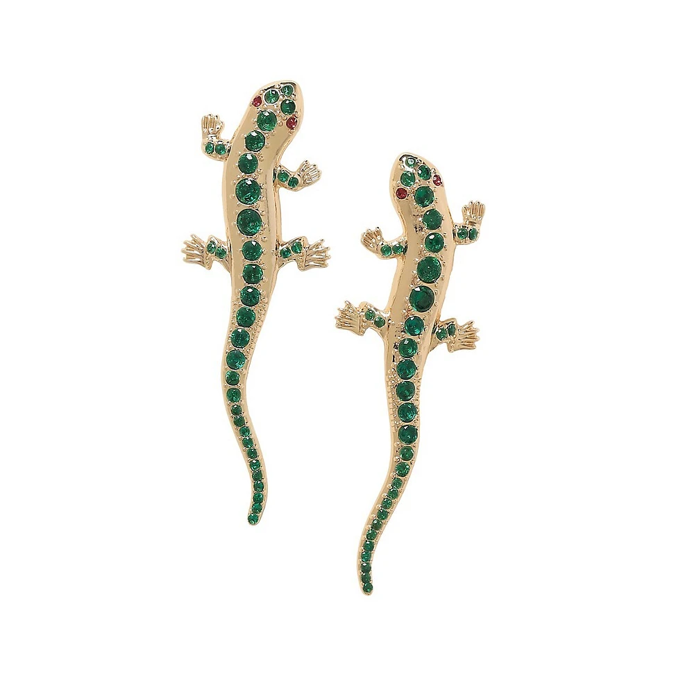 Goldtone and Coloured Stone Lizard Drop Earrings