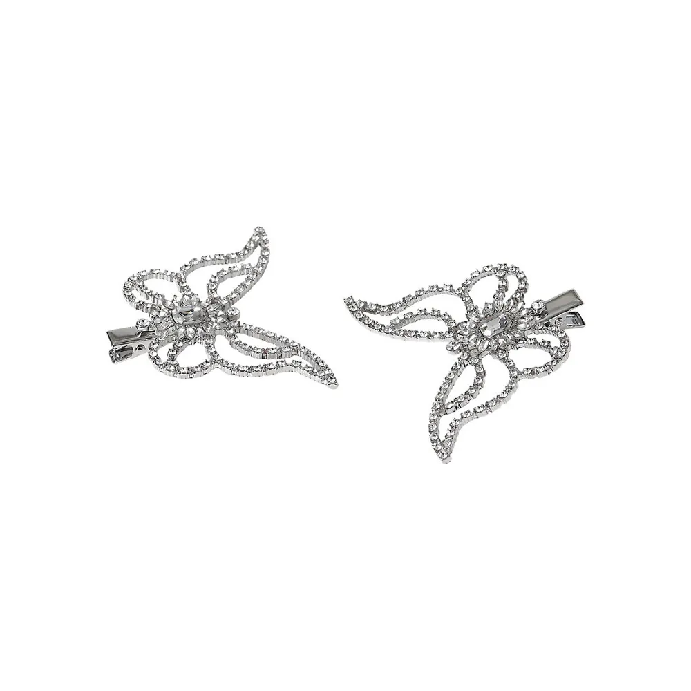 2-Piece Silvertone & Crystal Butterfly Alligator Clip Set